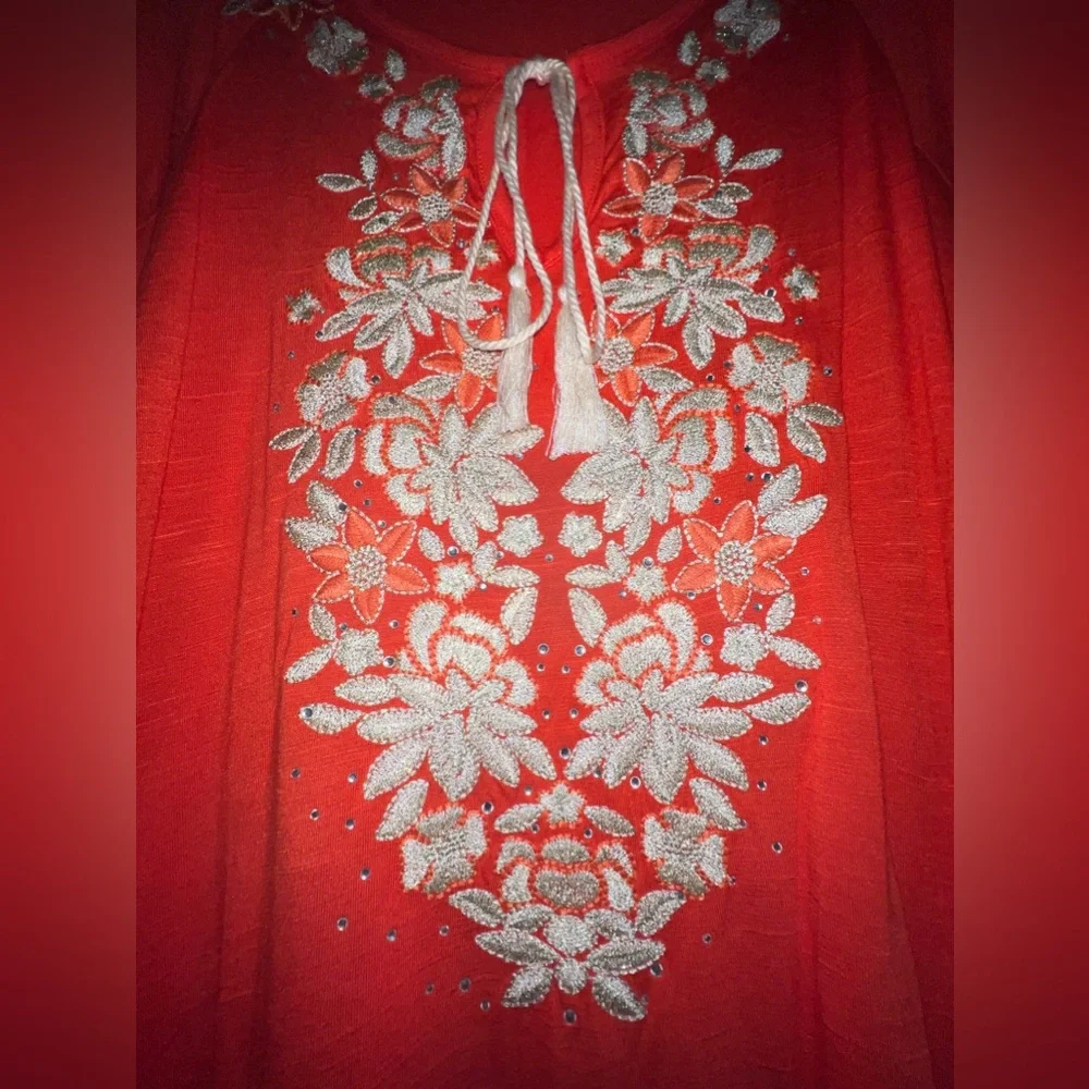 INC International Concepts orange top, with decorative front, size Large. - Picture 3 of 5